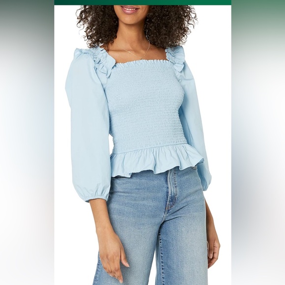 The Drop Women's Marisol Long-Sleeve Ruffle Smocked Top..size S..sky blue..(NWT) - Picture 2 of 5
